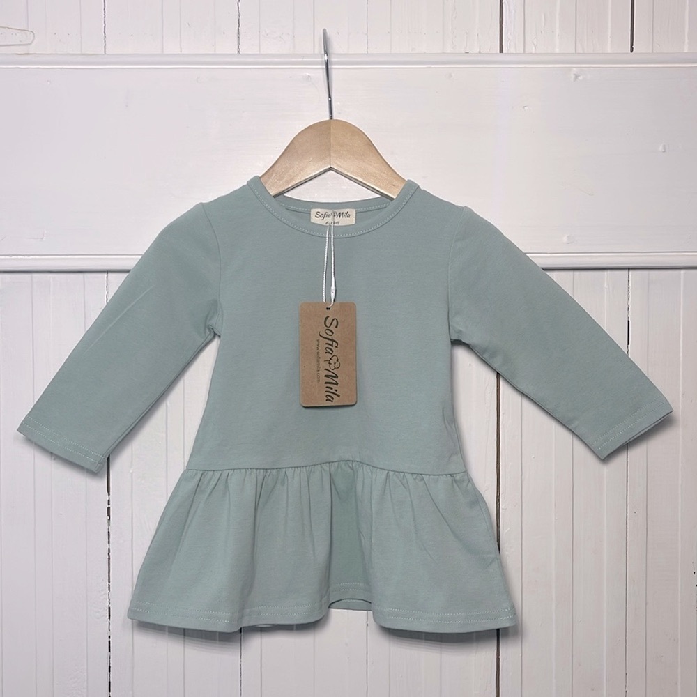 SOFIA & MILA NWT Organic Cotton Dainty Green Long Sleeve Peplum Dress Tunic